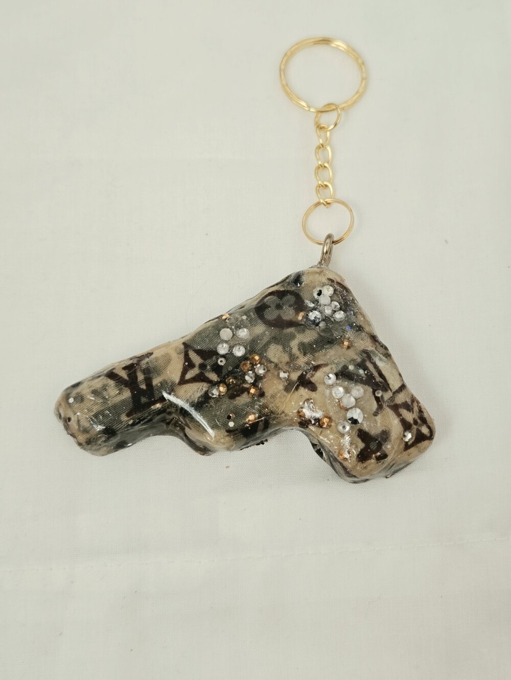Upcycled Resin Bag Charm Handmade Gold Tone Hardware